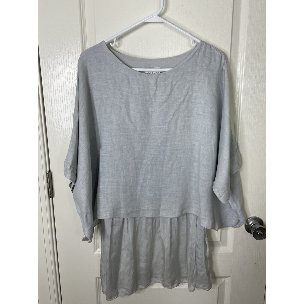 Belle France Linen Shirt Top XL Gray Artsy Lagenlook Coastal Minimalism Relaxed
